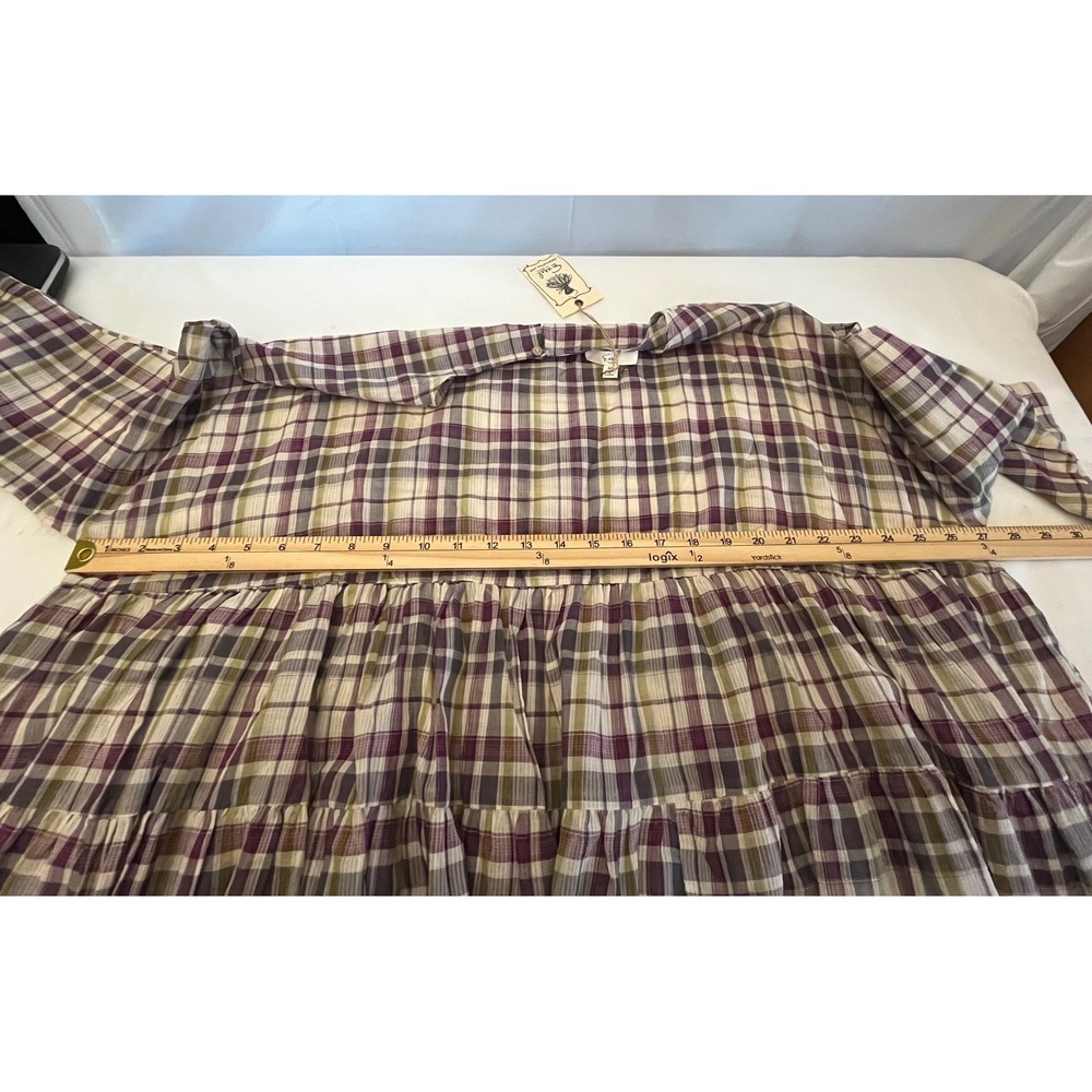 Easel Los Angeles Plaid Tiered Babydoll Top Purple Green Cotton ET20783 NWT M - Picture 5 of 6